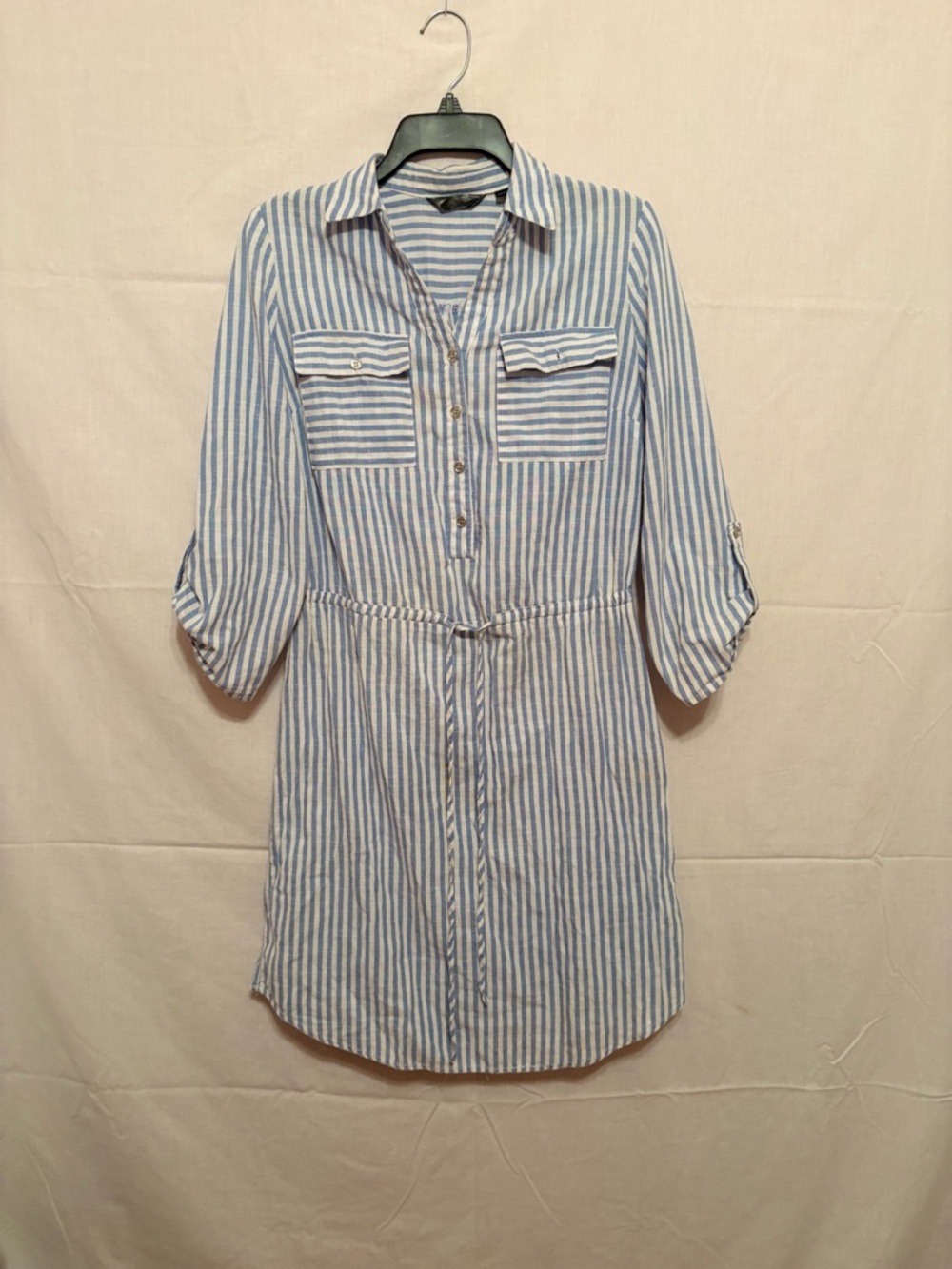 Striped Shirt Dress in Light Blue and White